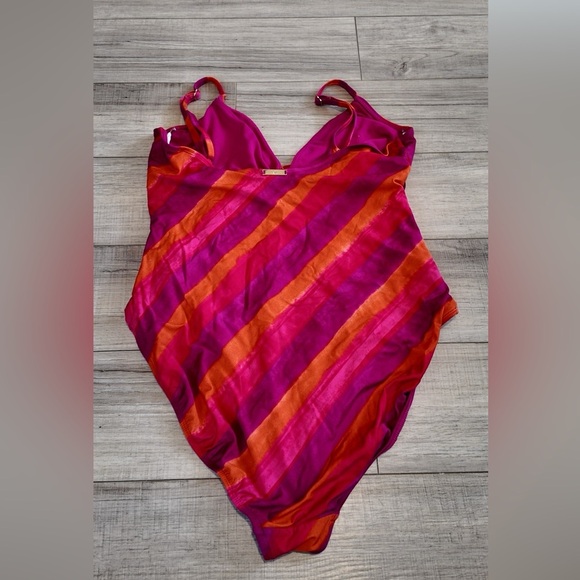 Ralph Lauren Pink Orange Purple Stripe Swimsuit - US 16 Trendy Designer Swimwear - Picture 5 of 6